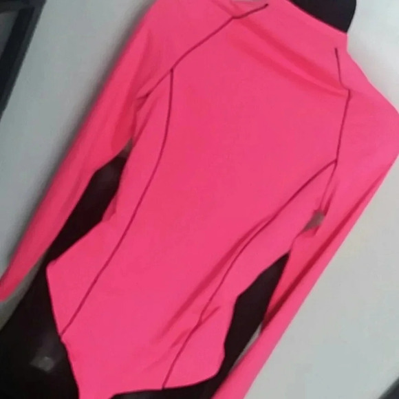 Hot Pink Iris Long Sleeve Stretchy Women's Fashion Bodysuit - Picture 3 of 3